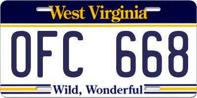 WV license plate OFC668