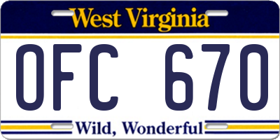 WV license plate OFC670