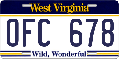 WV license plate OFC678