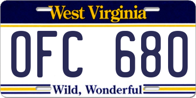 WV license plate OFC680