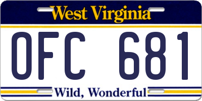WV license plate OFC681