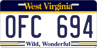 WV license plate OFC694