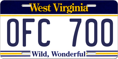WV license plate OFC700