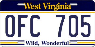 WV license plate OFC705