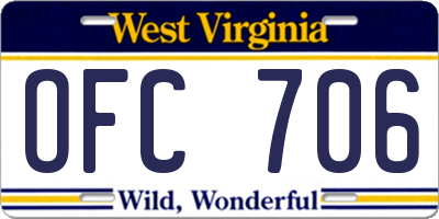 WV license plate OFC706