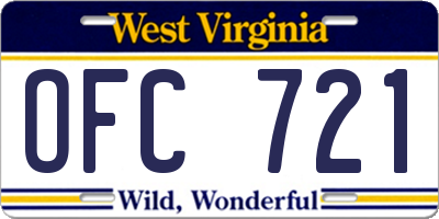 WV license plate OFC721