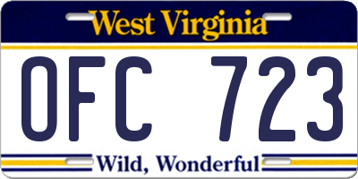WV license plate OFC723