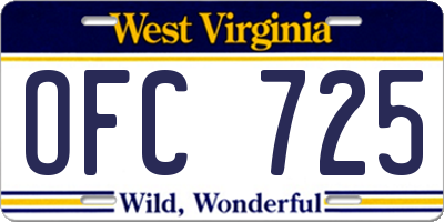 WV license plate OFC725