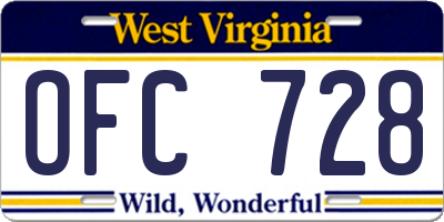 WV license plate OFC728