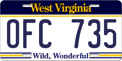 WV license plate OFC735