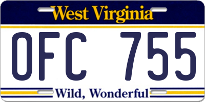 WV license plate OFC755