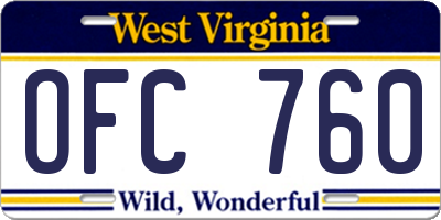 WV license plate OFC760