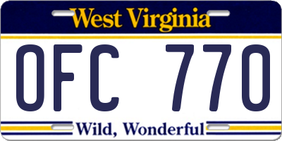 WV license plate OFC770