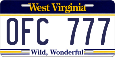 WV license plate OFC777