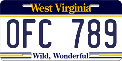 WV license plate OFC789