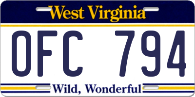 WV license plate OFC794