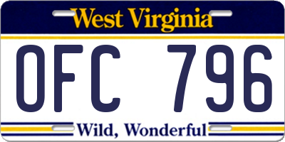 WV license plate OFC796