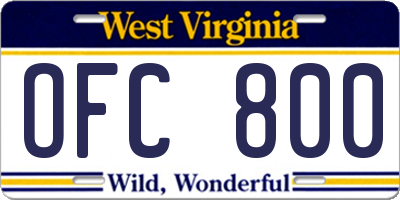 WV license plate OFC800