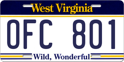 WV license plate OFC801