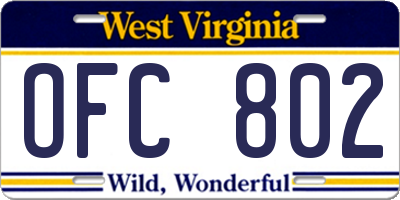 WV license plate OFC802