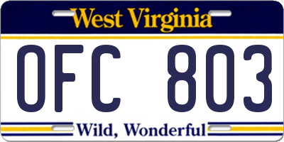 WV license plate OFC803