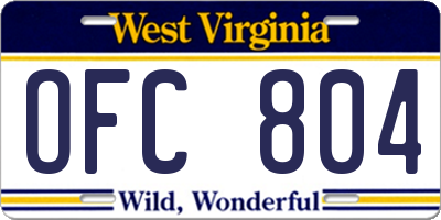 WV license plate OFC804