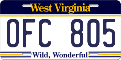 WV license plate OFC805
