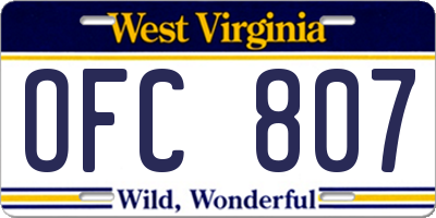 WV license plate OFC807