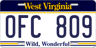 WV license plate OFC809