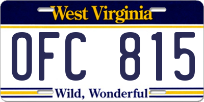WV license plate OFC815