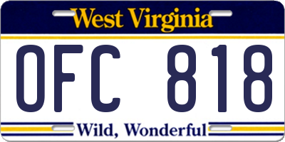 WV license plate OFC818