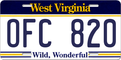 WV license plate OFC820