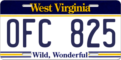 WV license plate OFC825