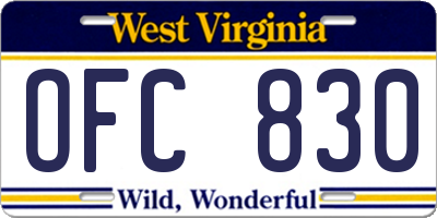 WV license plate OFC830