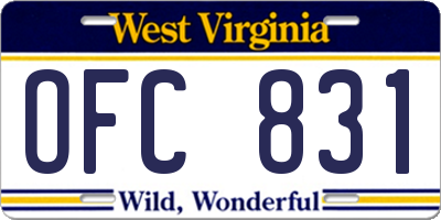 WV license plate OFC831