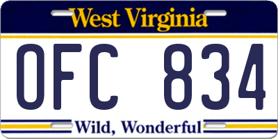 WV license plate OFC834