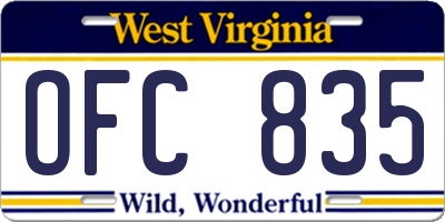 WV license plate OFC835