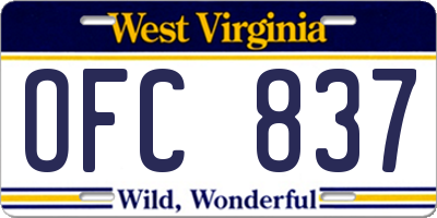 WV license plate OFC837
