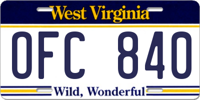 WV license plate OFC840