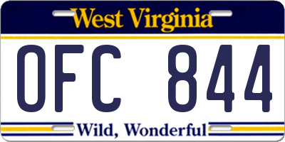 WV license plate OFC844
