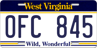WV license plate OFC845