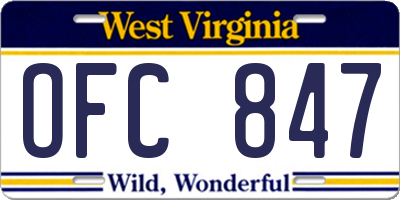 WV license plate OFC847