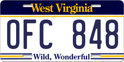 WV license plate OFC848