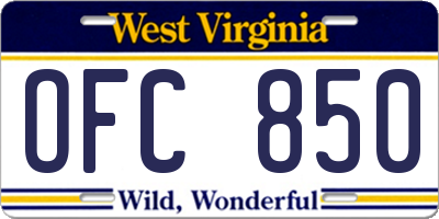 WV license plate OFC850