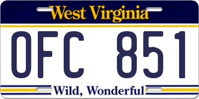 WV license plate OFC851