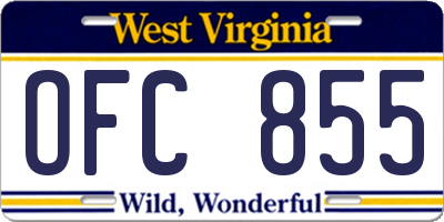 WV license plate OFC855
