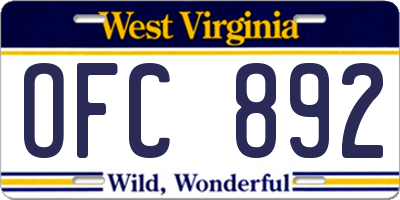 WV license plate OFC892