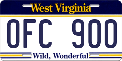 WV license plate OFC900