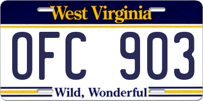WV license plate OFC903