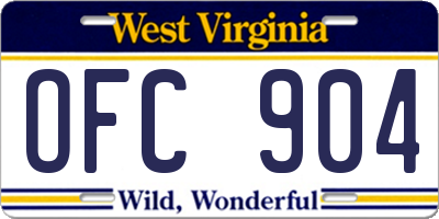 WV license plate OFC904